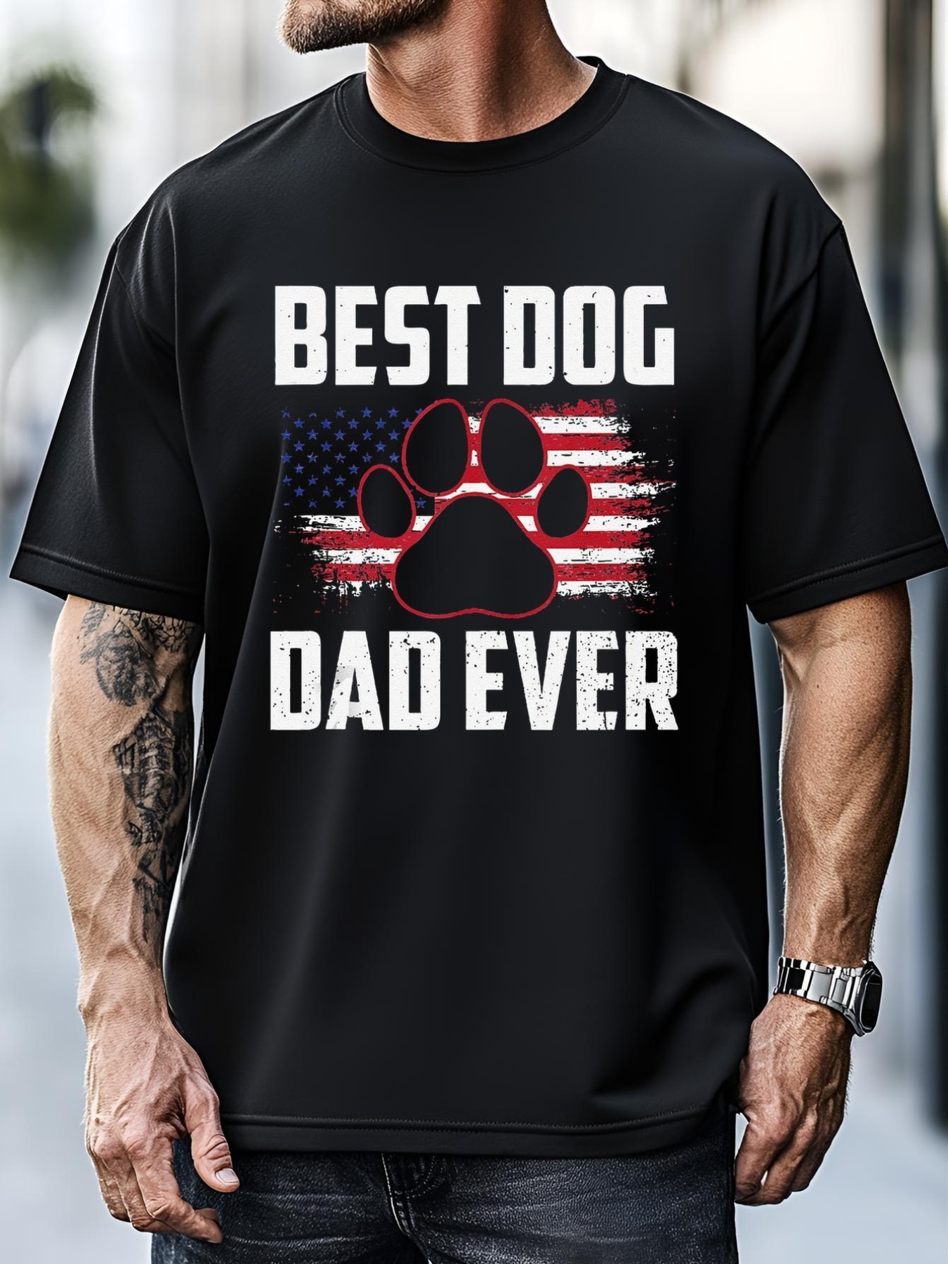 Unisex American Flag Dog Dad Owner Best Dog Dad Ever Fathers Day T-Shirt