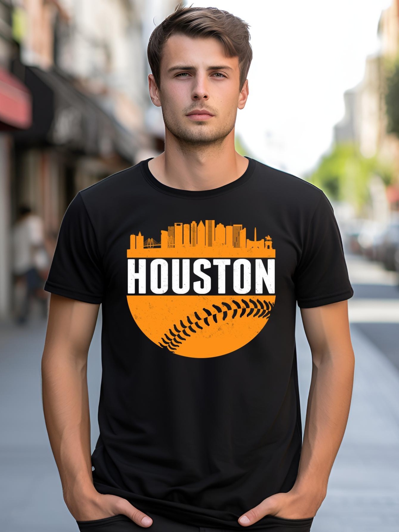 Unisex Classic Houston Skyline Baseball  shirt  Graphic Tee