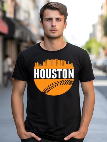 Unisex Classic Houston Skyline Baseball  shirt  Graphic Tee