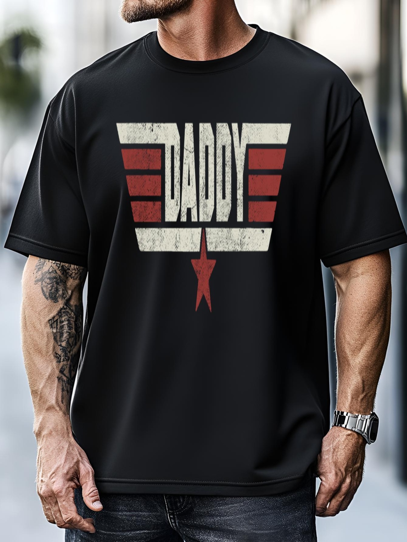Unisex Top Daddy Papa Dad American Happy Fathers Day Funny Vintage Gift T-Shirt