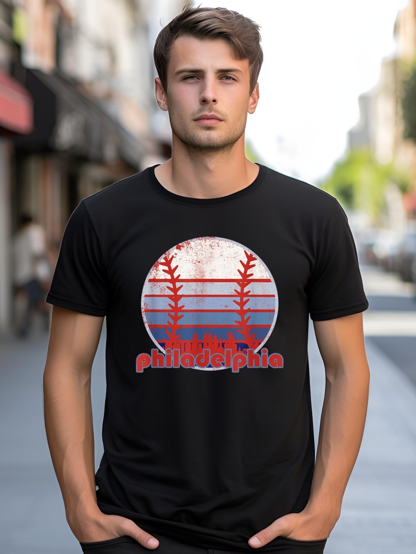 Unisex Retro Vintage Philly Baseball Skyline Cool Philadelphia shirt  Graphic Tee