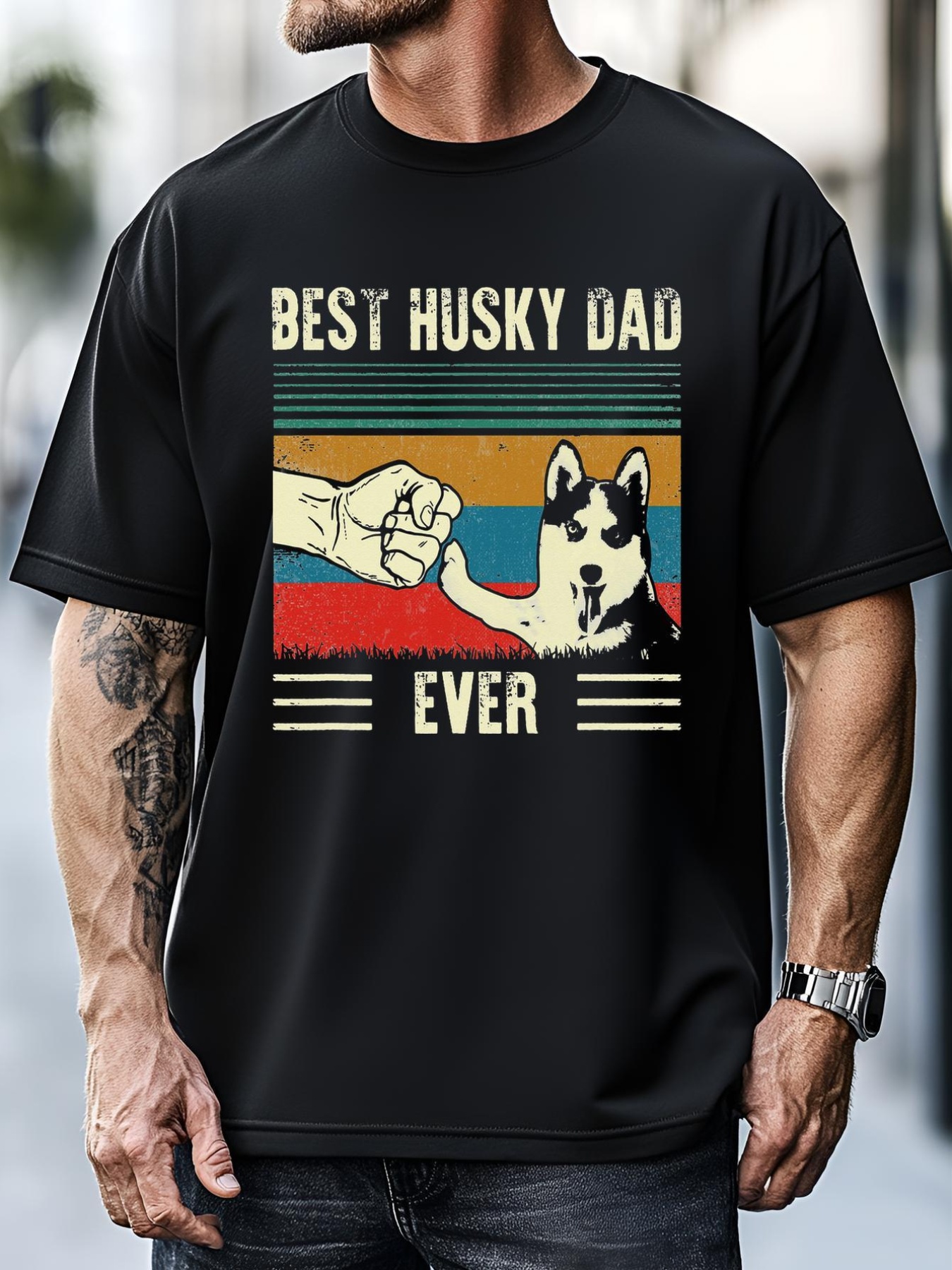 Unisex Vintage Best Dog Dad Ever Siberian Husky Father's Day Gift T-Shirt
