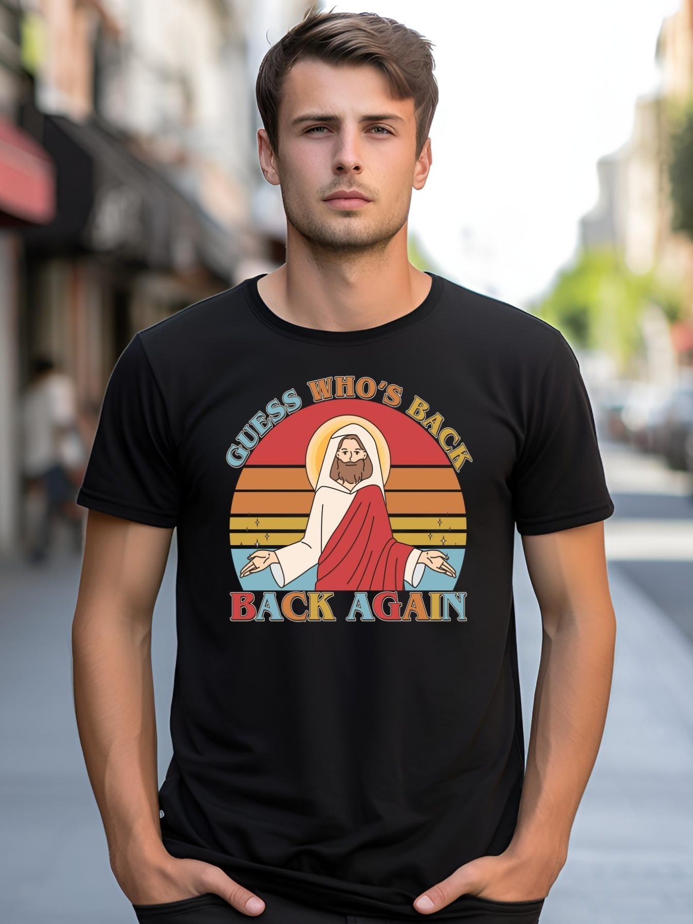 Unisex Retro Easter Guess Who Back Again Jesus Resurrection shirt  Graphic Tee