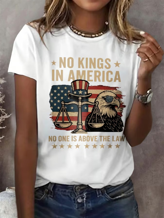 Women's Retro No Kings In America Print 4th Of July Graphic Tee