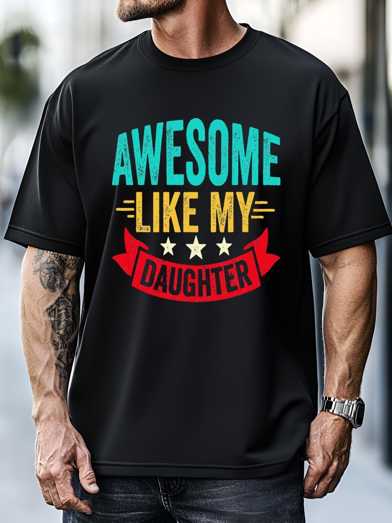 Unisex Awesome Like My Daughter Man Dad Funny Fathers Day T-Shirt