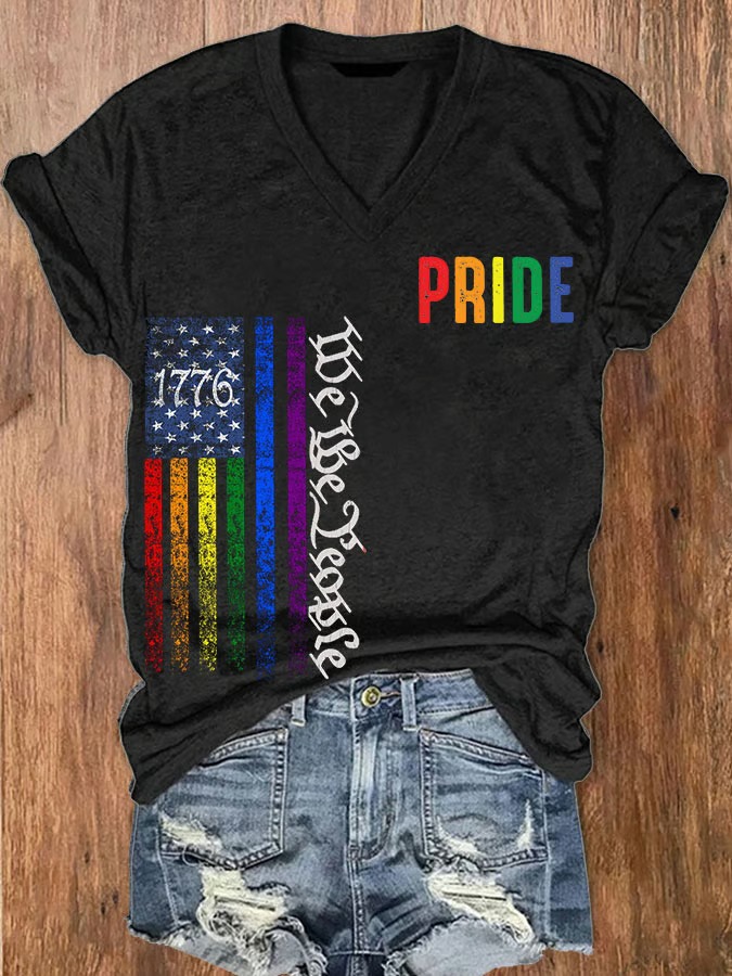 Women's Pride We The People American Flag Print Graphic Tee