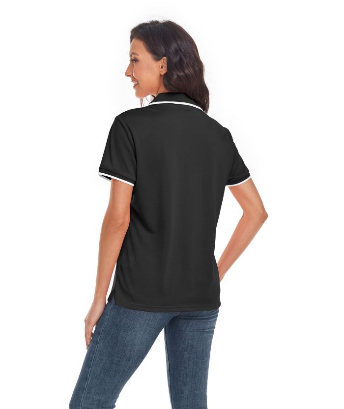 Women's V Neck Slim Fit Solid Color Golf Polo Shirt