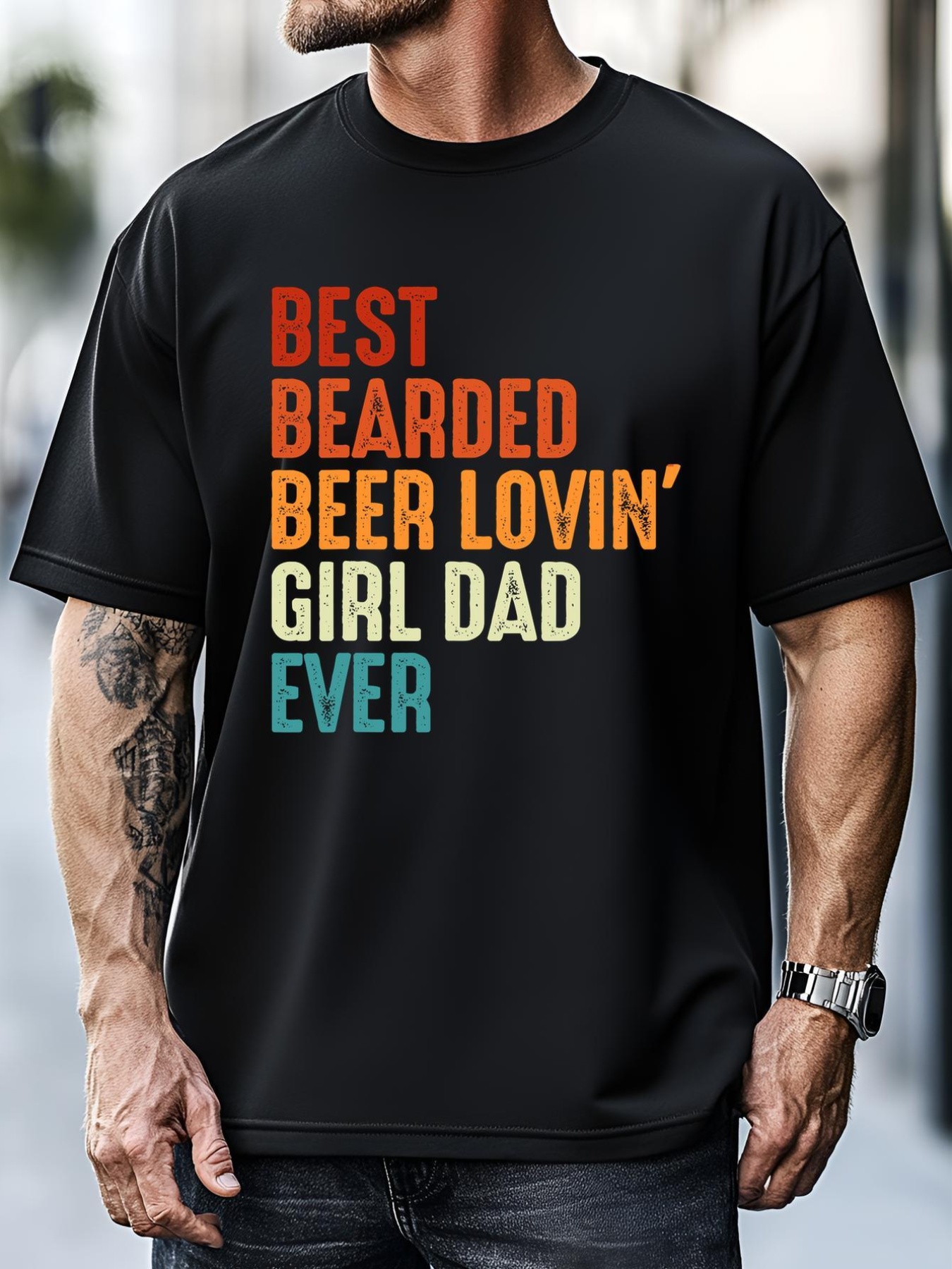 Unisex Best Bearded Beer Loving Girl Dad Ever Retro Funny Father T-Shirt