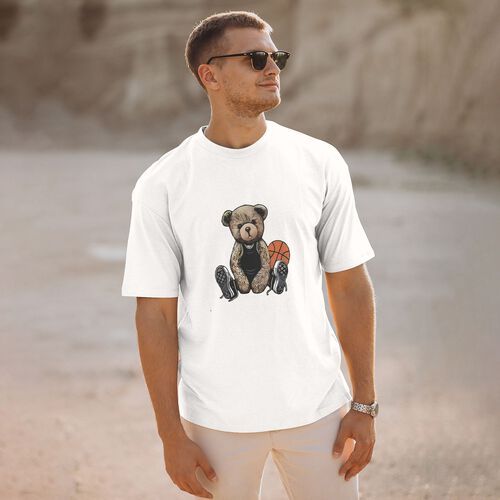 Men's Teddy Bear Printed 100% Cotton T-Shirt-pod4team