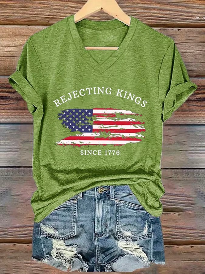 Women's Rejecting King American Flag 4th Of July Graphic Tee