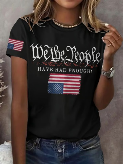 Women's Round Neck American Flag Printed Graphic Tee