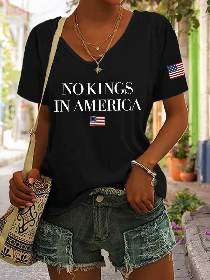 Women's Short Sleeve American Flag Printed Graphic Tee