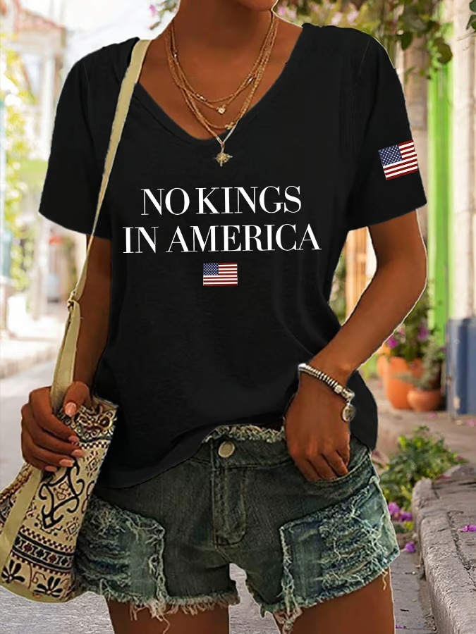 Women's Short Sleeve American Flag Printed Graphic Tee