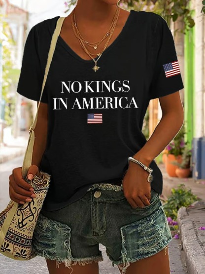 Women's Short Sleeve American Flag Printed Graphic Tee