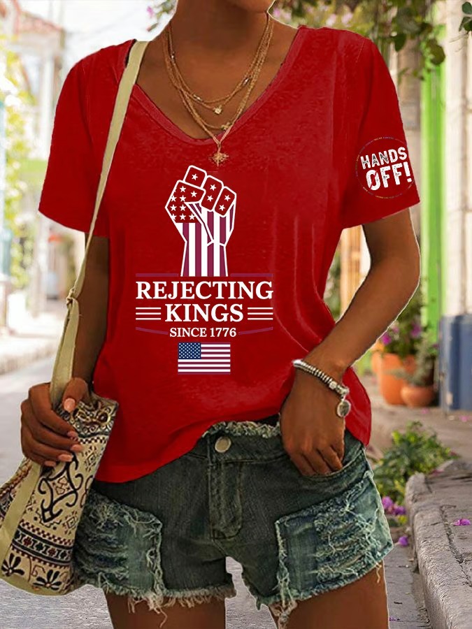 Women's Casual Retro Reject The King Print American Flag Graphic Tee | Pod4team