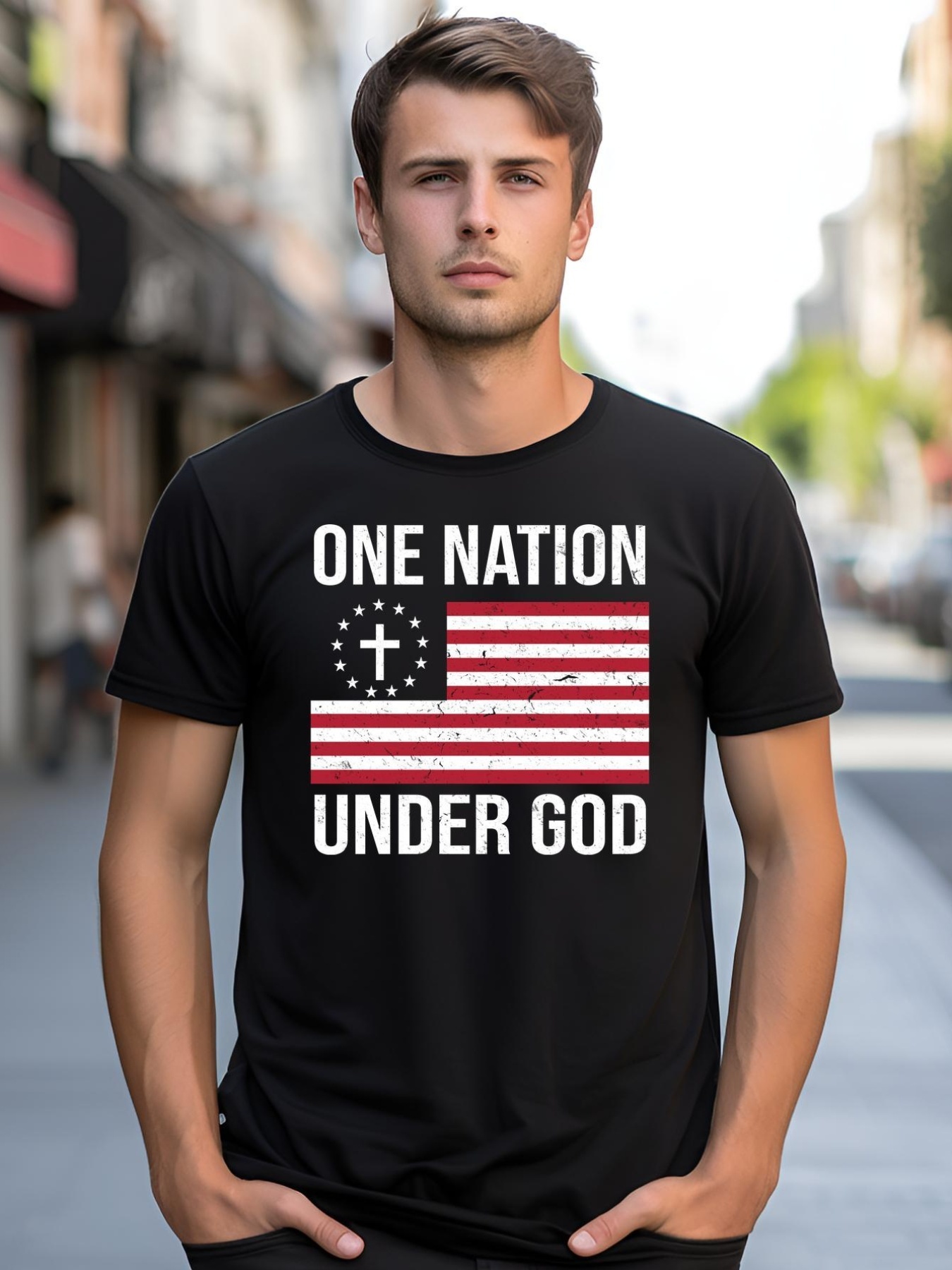 Unisex One Nation Under God American Christian Flag shirt  Graphic Tee