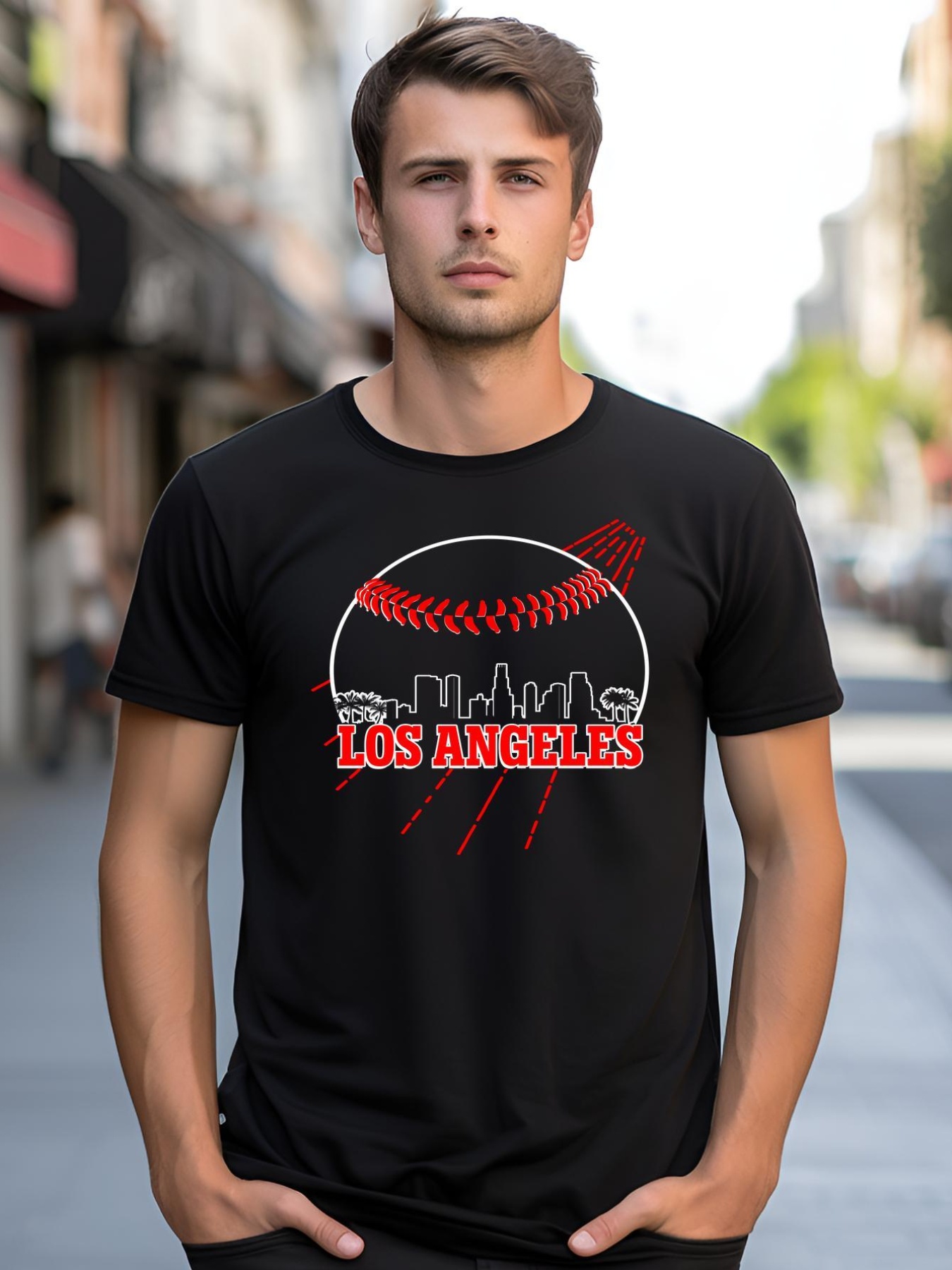Unisex Retro Los Angeles Skyline Baseball shirt  Graphic Tee