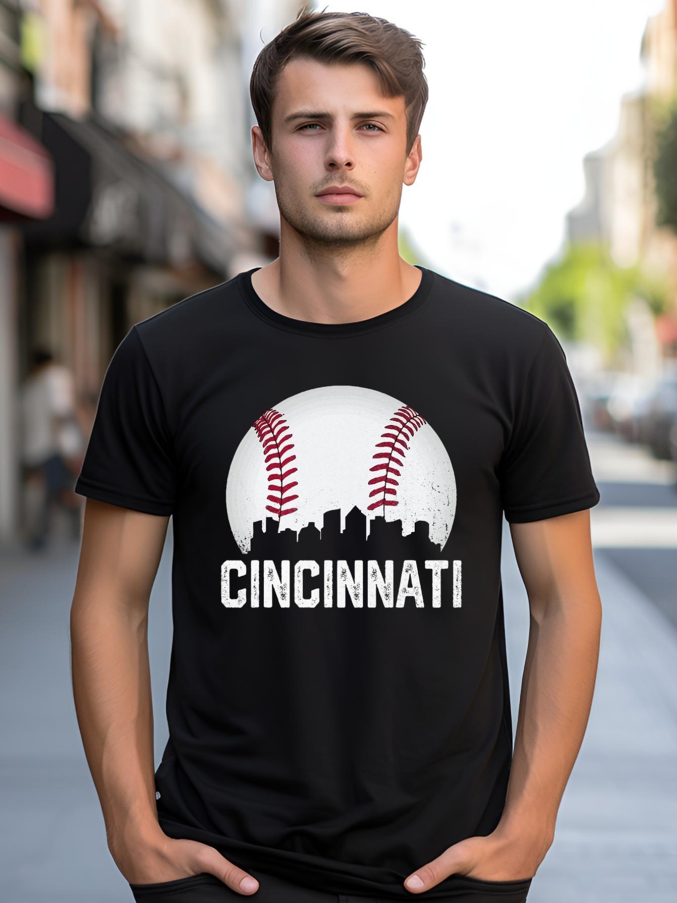 Unisex Cincinnati Baseball Ohio Skyline City Vintage Style shirt  Graphic Tee