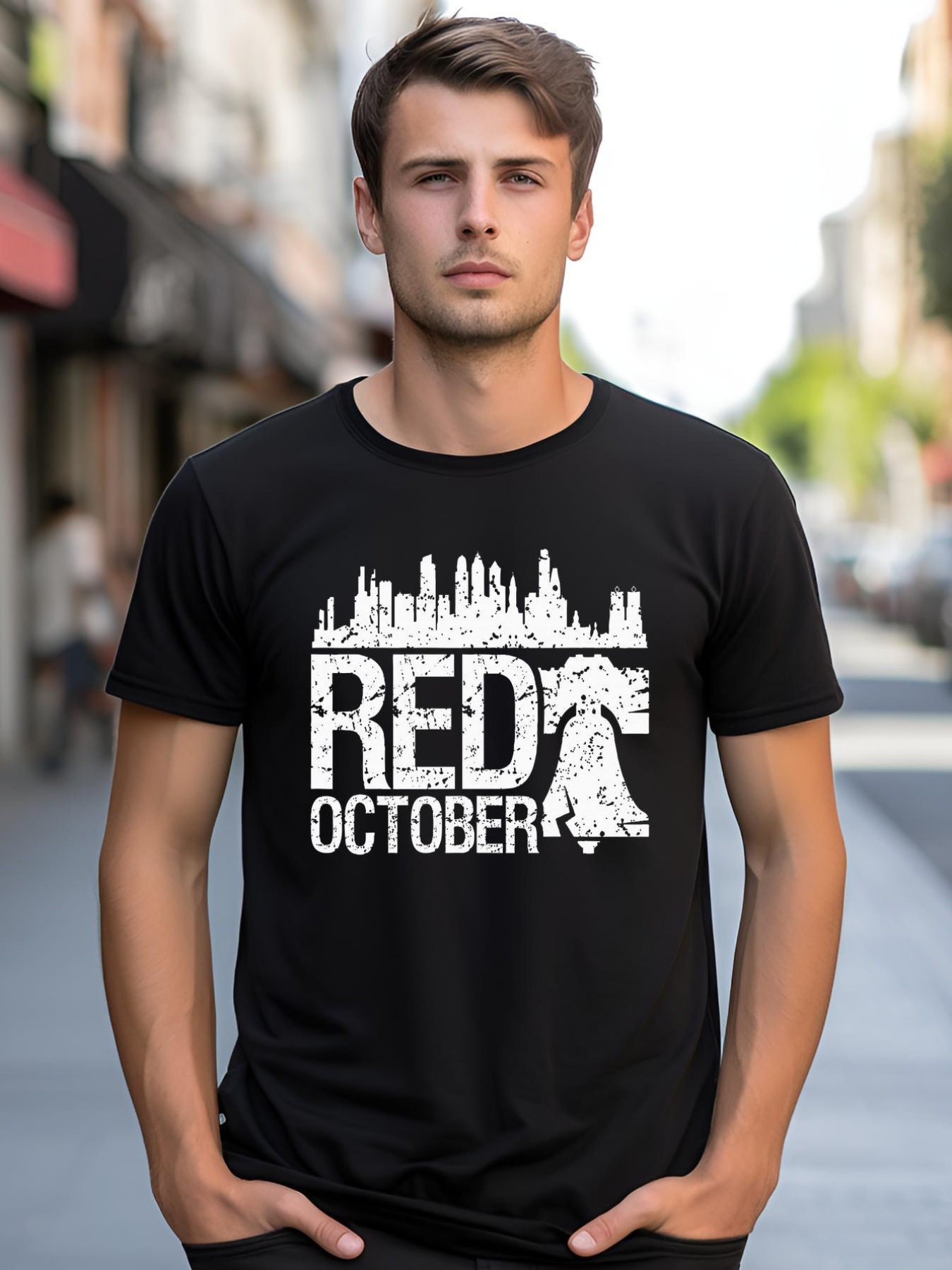 Unisex Vintage Red October Philly Philadelphia Skyline Baseball shirt  Graphic Tee