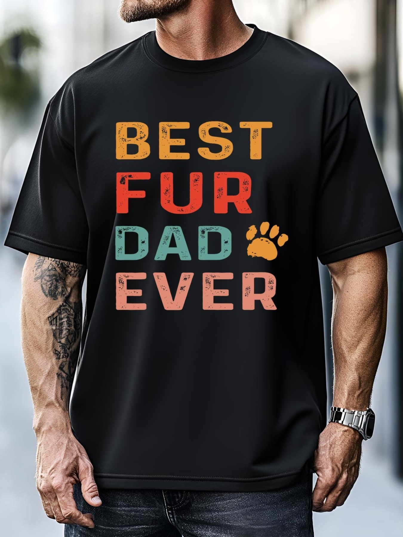 Unisex Best Fur Dad Ever Funny Sayings Fathers Day Dog Lovers T-Shirt