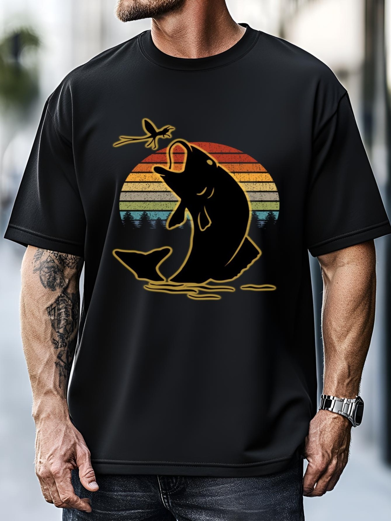 Unisex Fishing Gift Fish And Sunset For Mom Dad Grandfather Great Gift T-Shirt