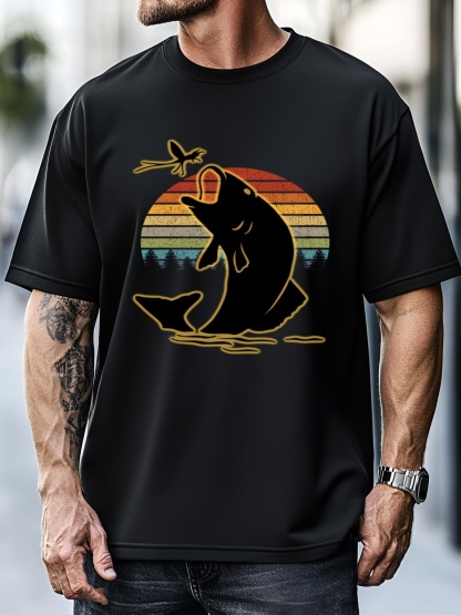 Unisex Fishing Gift Fish And Sunset For Mom Dad Grandfather Great Gift T-Shirt