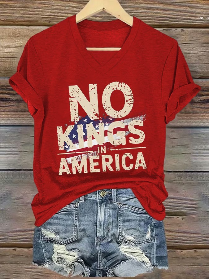 Women's V-Neck No Kings In America 4th Of July Graphic Tee | Pod4team