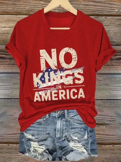 Women's V-Neck No Kings In America 4th Of July Graphic Tee