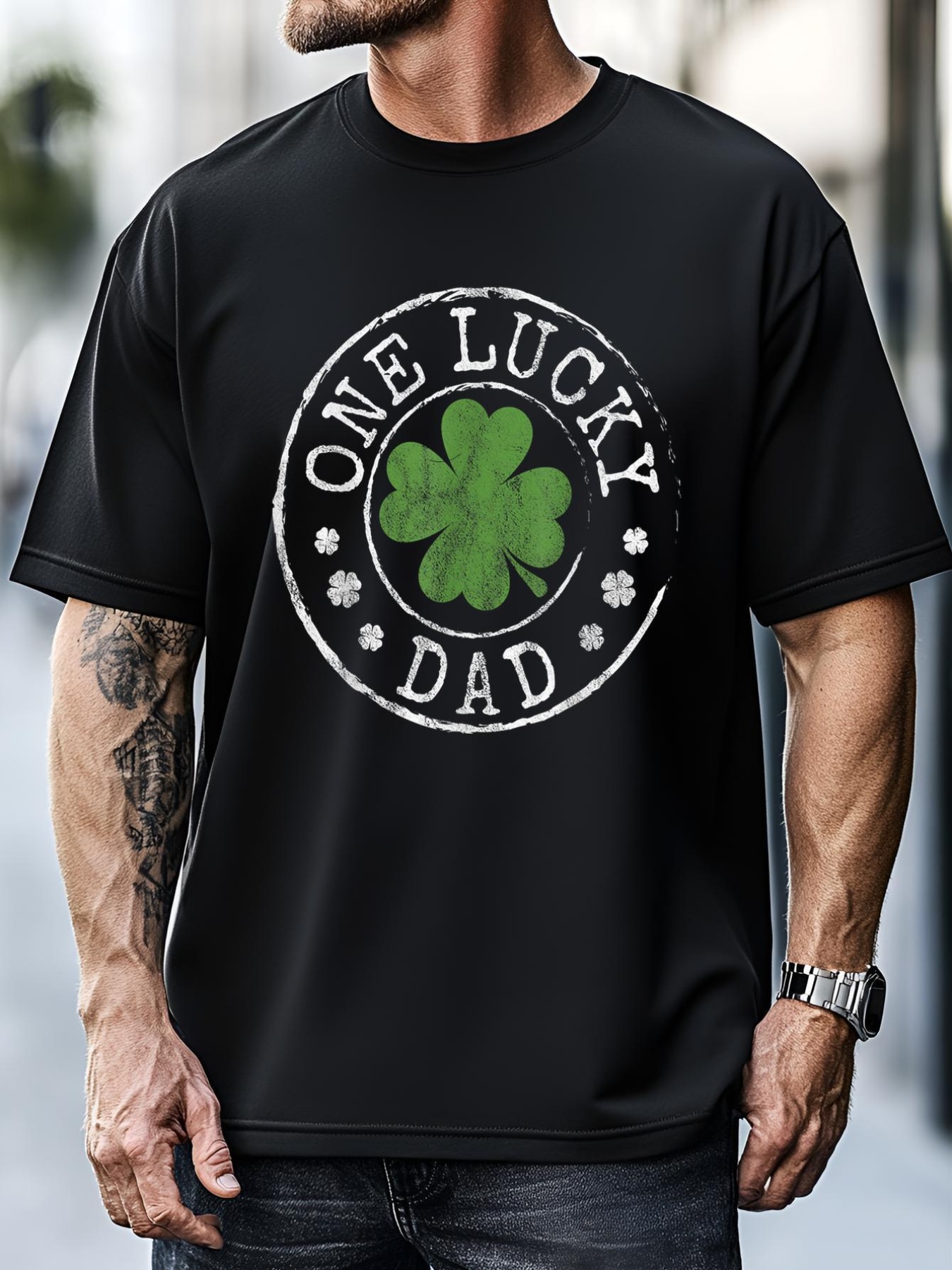 Unisex One Lucky Dad Father Funny Irish Shamrocks St PatrickS Day T-Shirt