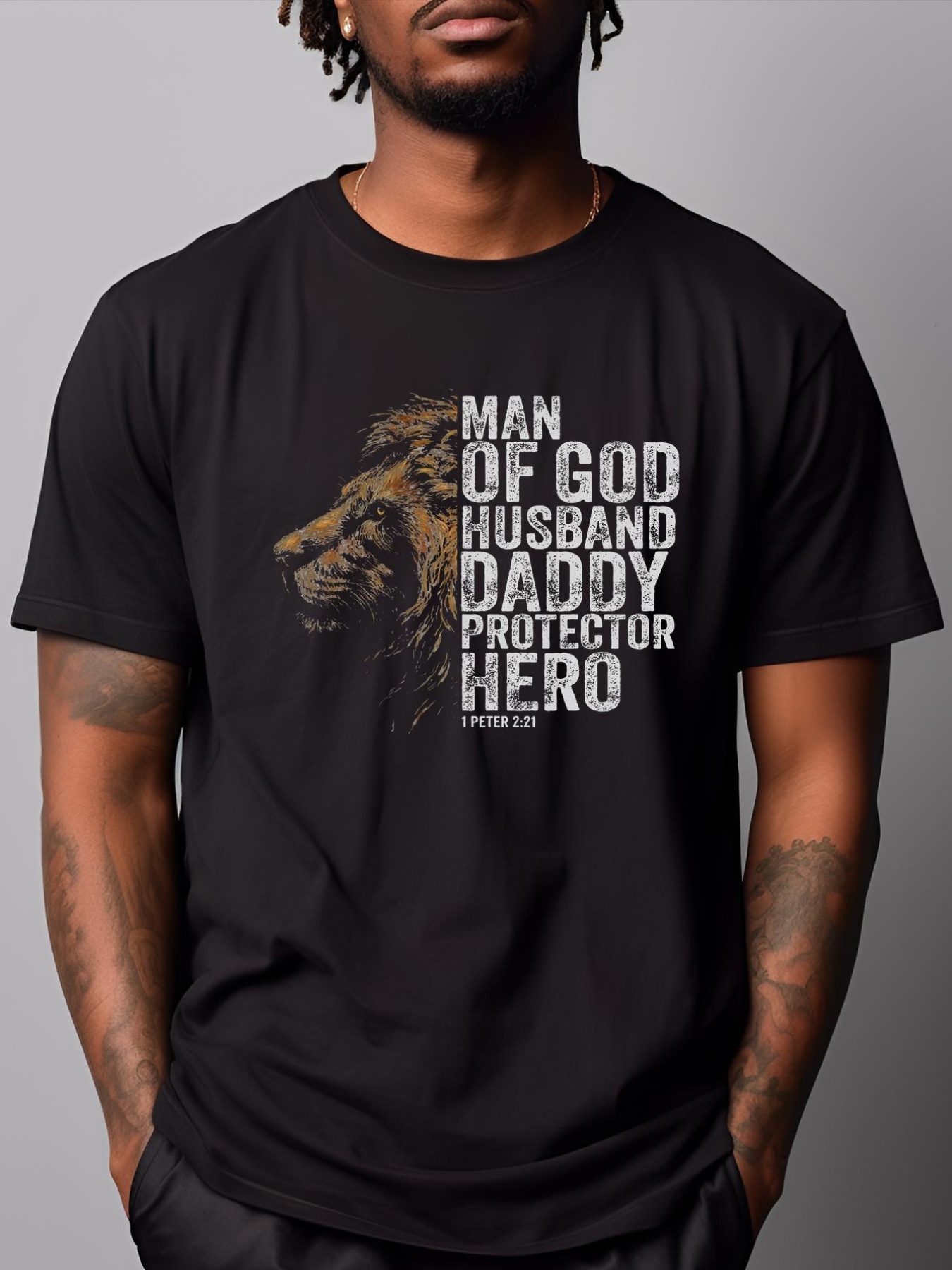 Unisex Man Of God Husband Daddy Protector Hero Fathers Gift Dad T-Shirt