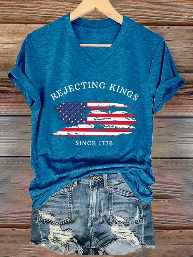 Women's Rejecting King American Flag 4th Of July Graphic Tee | Pod4team