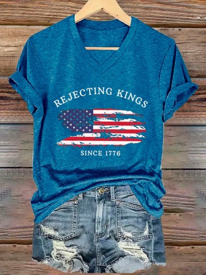 Women's Rejecting King American Flag 4th Of July Graphic Tee