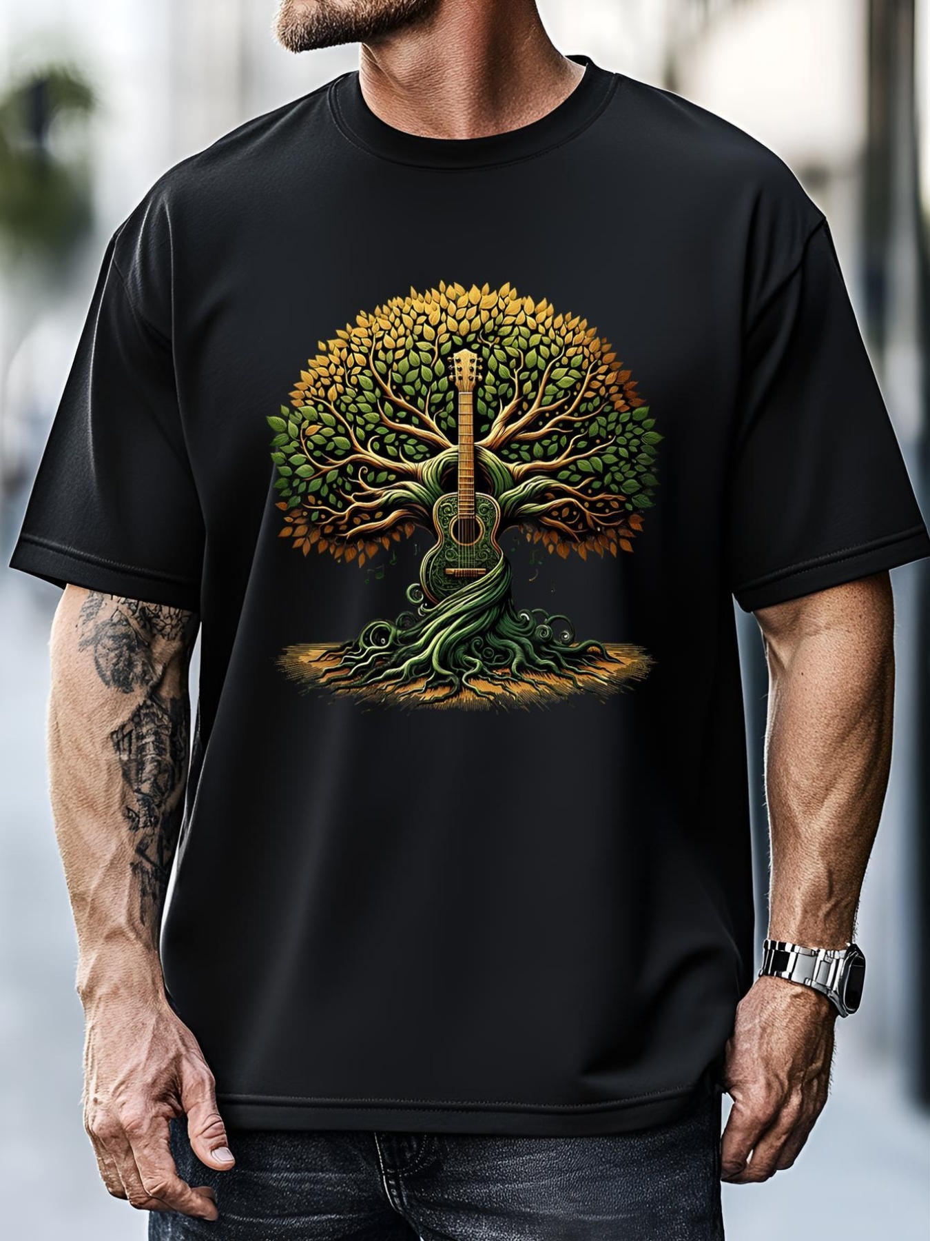 Unisex Acoustic Guitar Tree By The Lake Guitarist FatherS Day Great Gift T-Shirt