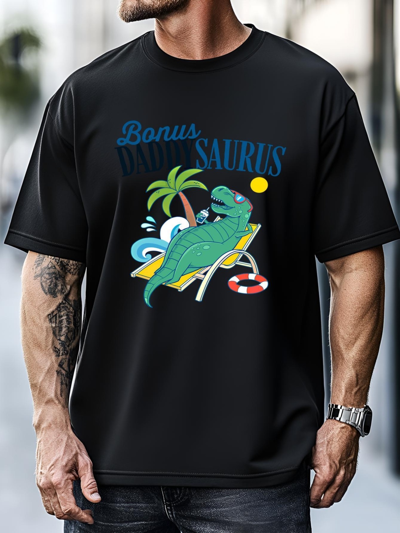 Unisex Bonus Daddy Saurus Rex Funny Fathers Day Daddysaurus Stepdad Great Gift T-Shirt