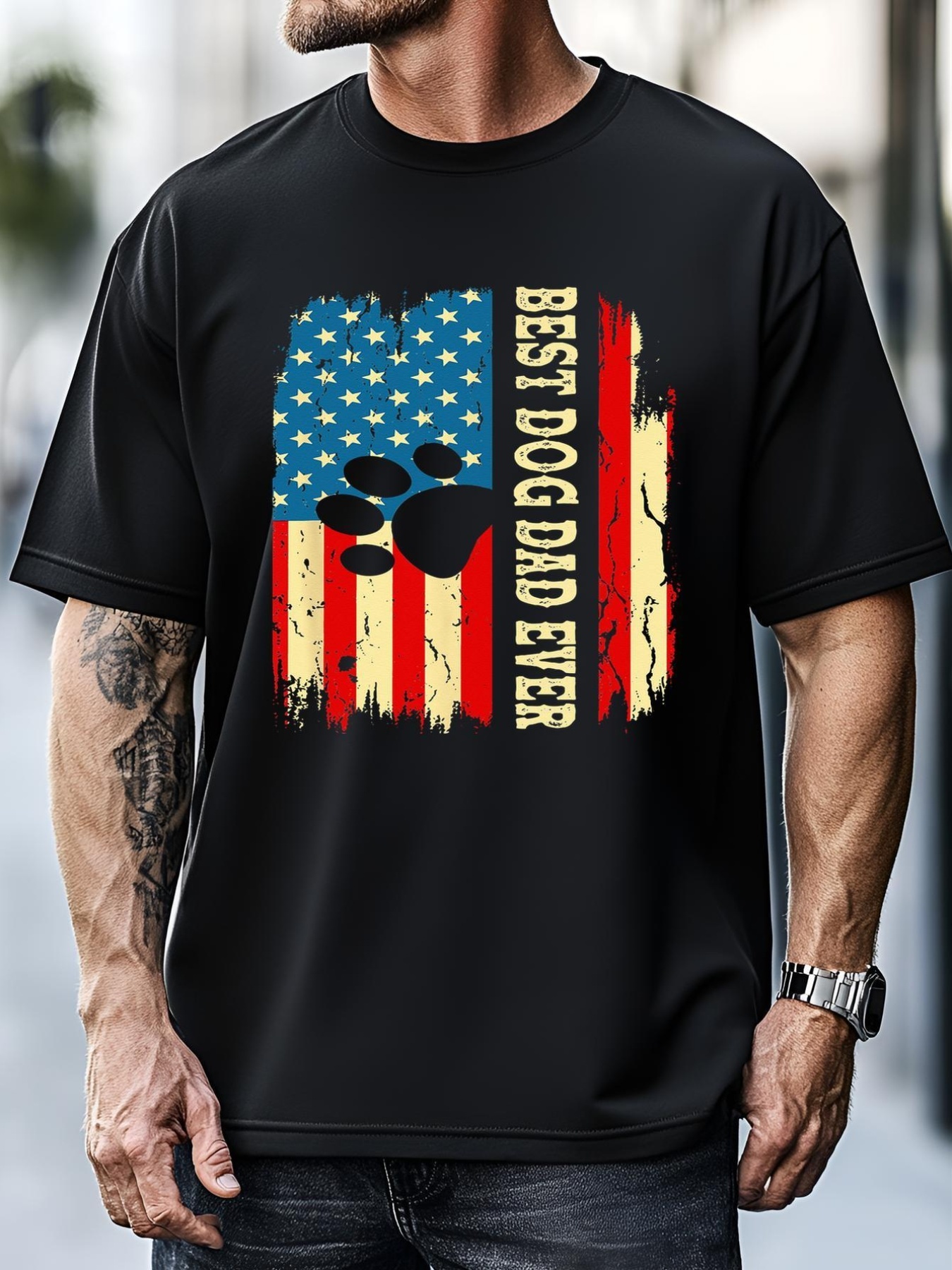 Unisex Best Dog Dad Ever Us American Flag Fathers Day Dog Dad T-Shirt