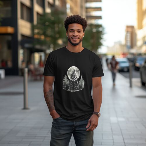 Men's Full Moon On Forest 100% Cotton T-Shirt-pod4team