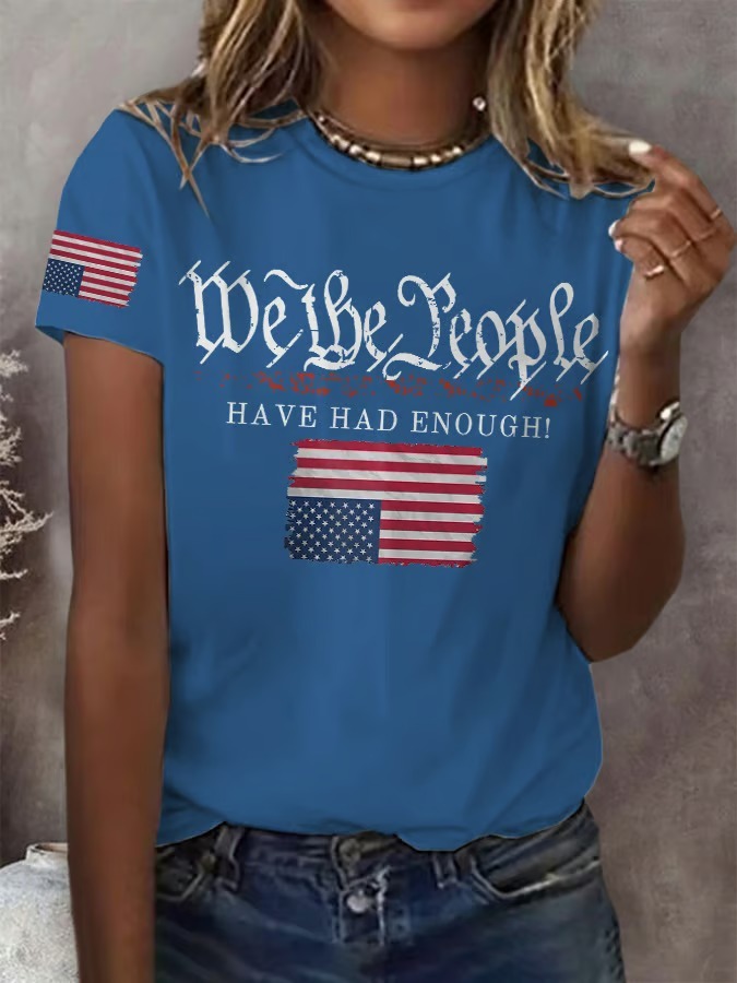 Women's Round Neck American Flag Printed Graphic Tee