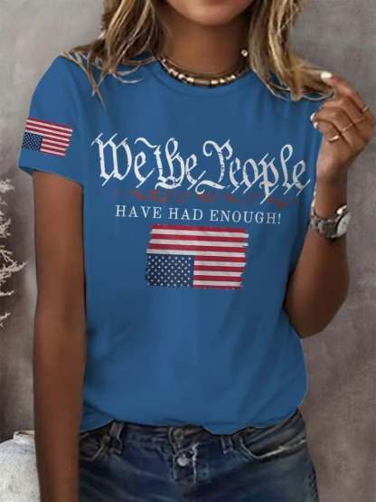 Women's Round Neck American Flag Printed Graphic Tee