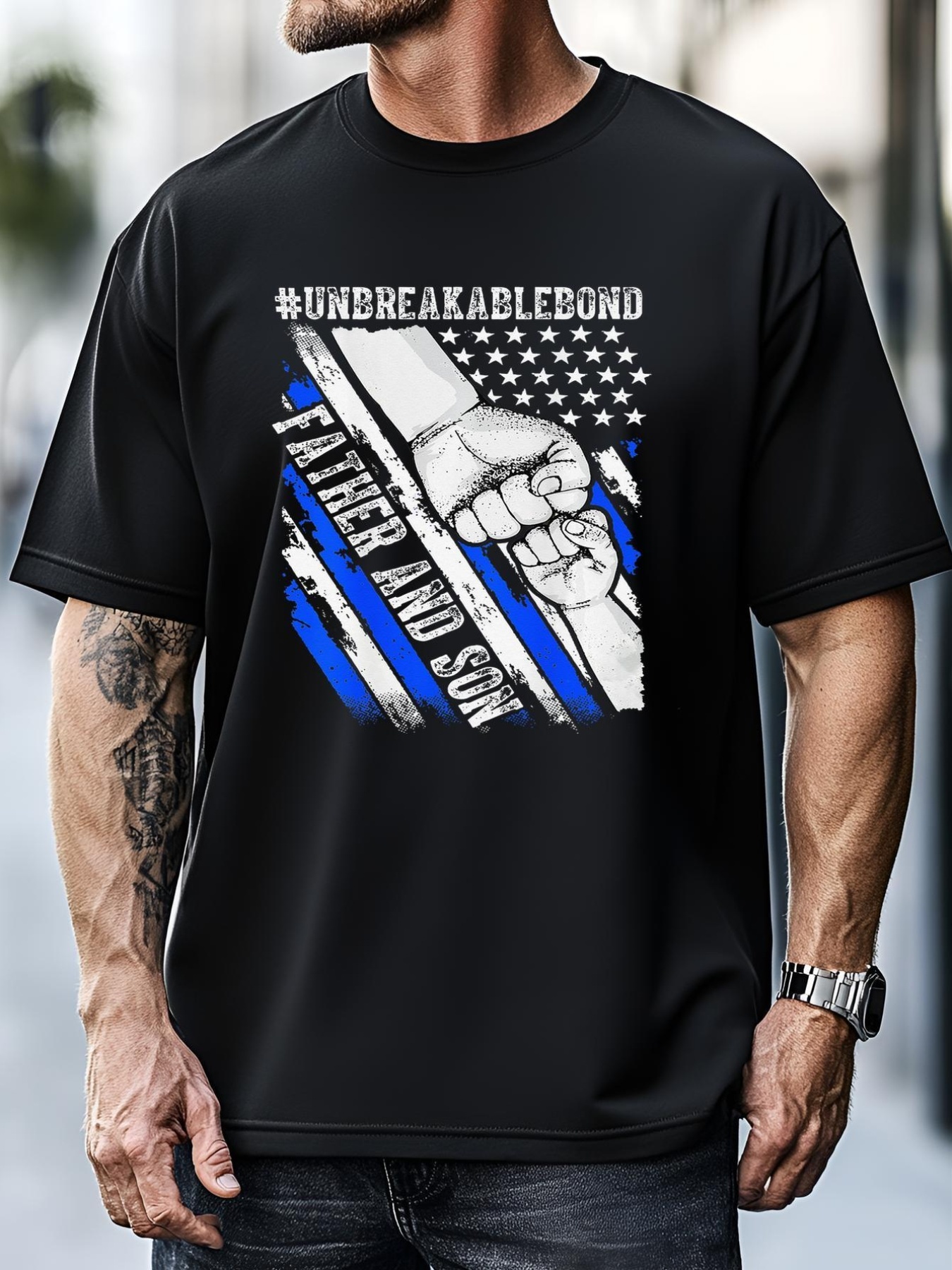 Unisex Father Son Unbreakable Bond USA Flag Patriotic T-Shirt