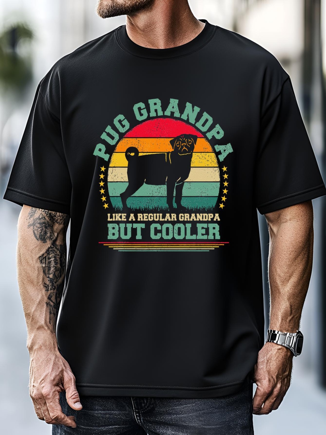 Unisex Pug Dog Lover Funny Vintage Pug Grandpa Fathers Day T-Shirt