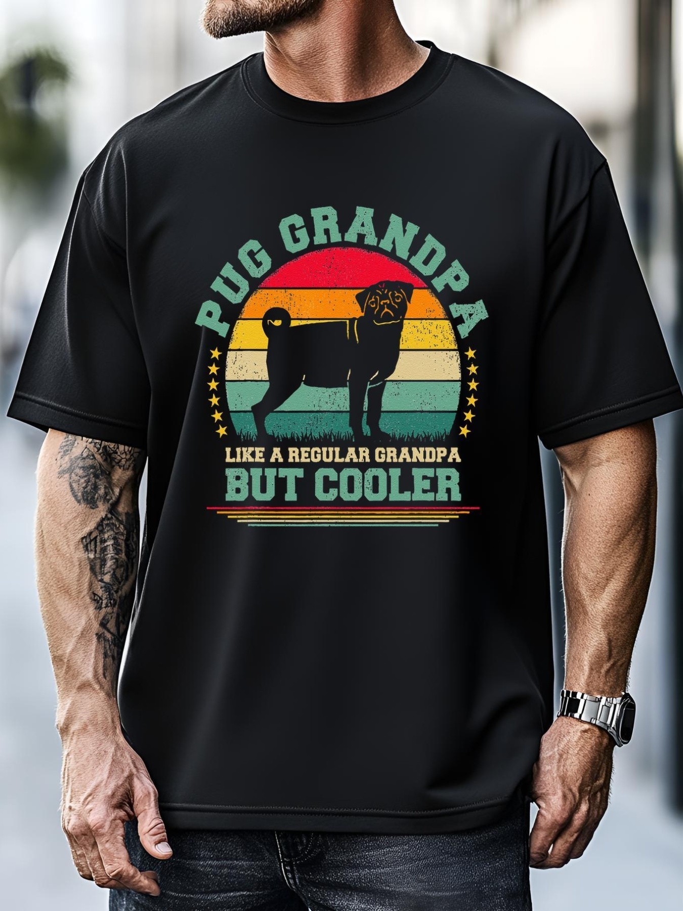 Unisex Pug Dog Lover Funny Vintage Pug Grandpa Fathers Day T-Shirt