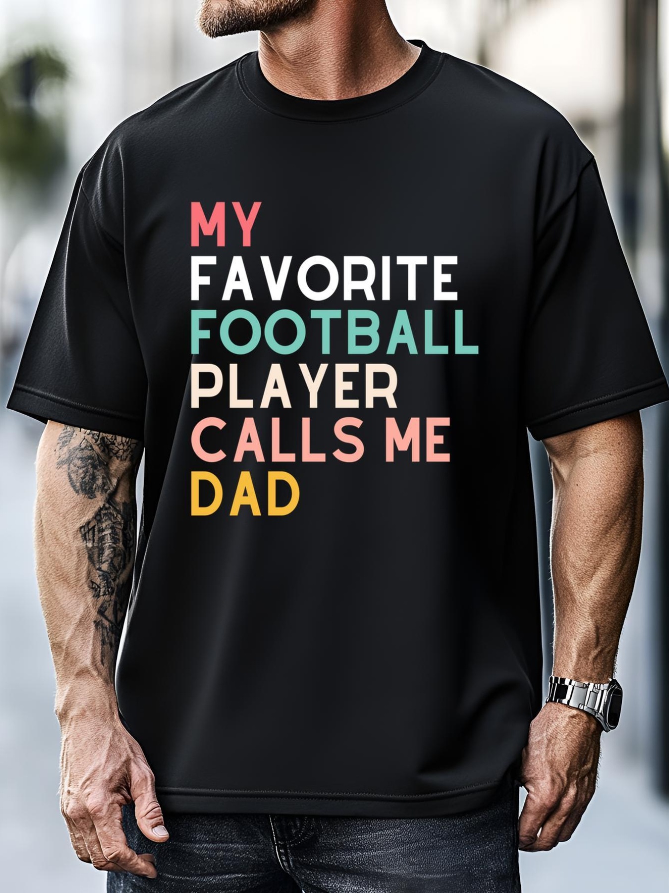 Unisex Dads Football Player Fan Funny 2024 Fathers Cool Gift T-Shirt