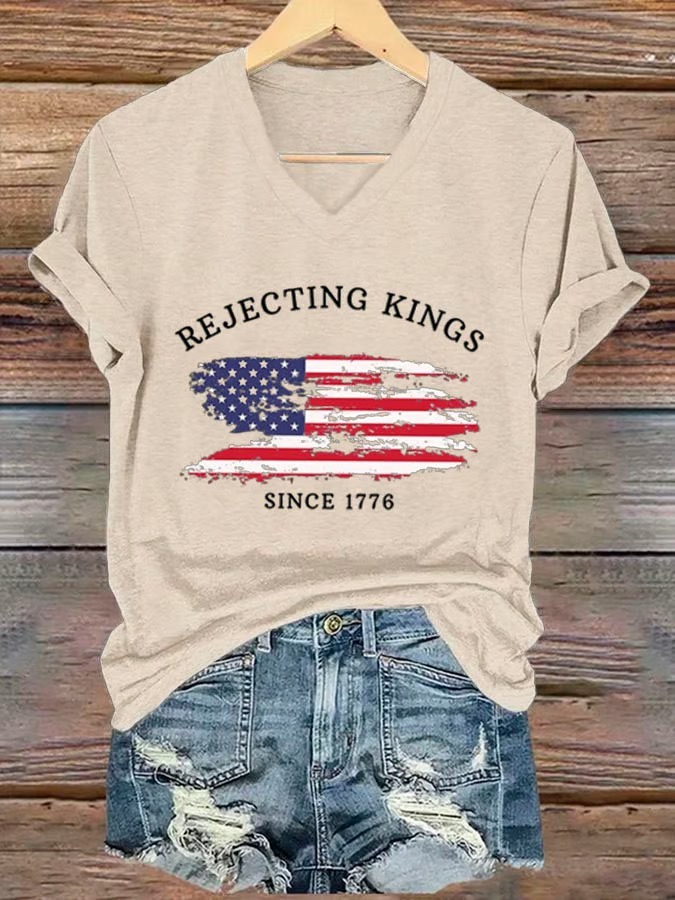 Women's Rejecting King American Flag 4th Of July Graphic Tee