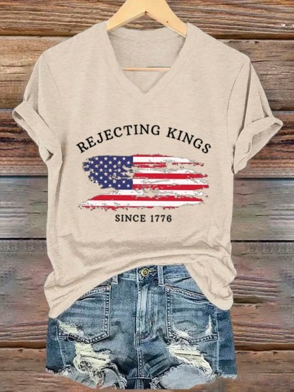 Women's Rejecting King American Flag 4th Of July Graphic Tee