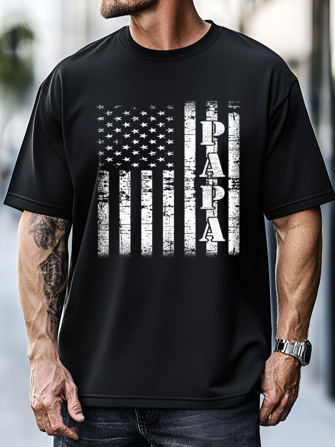 Unisex Papa American Flag US Papa Fathers Day Gift Idea T-Shirt