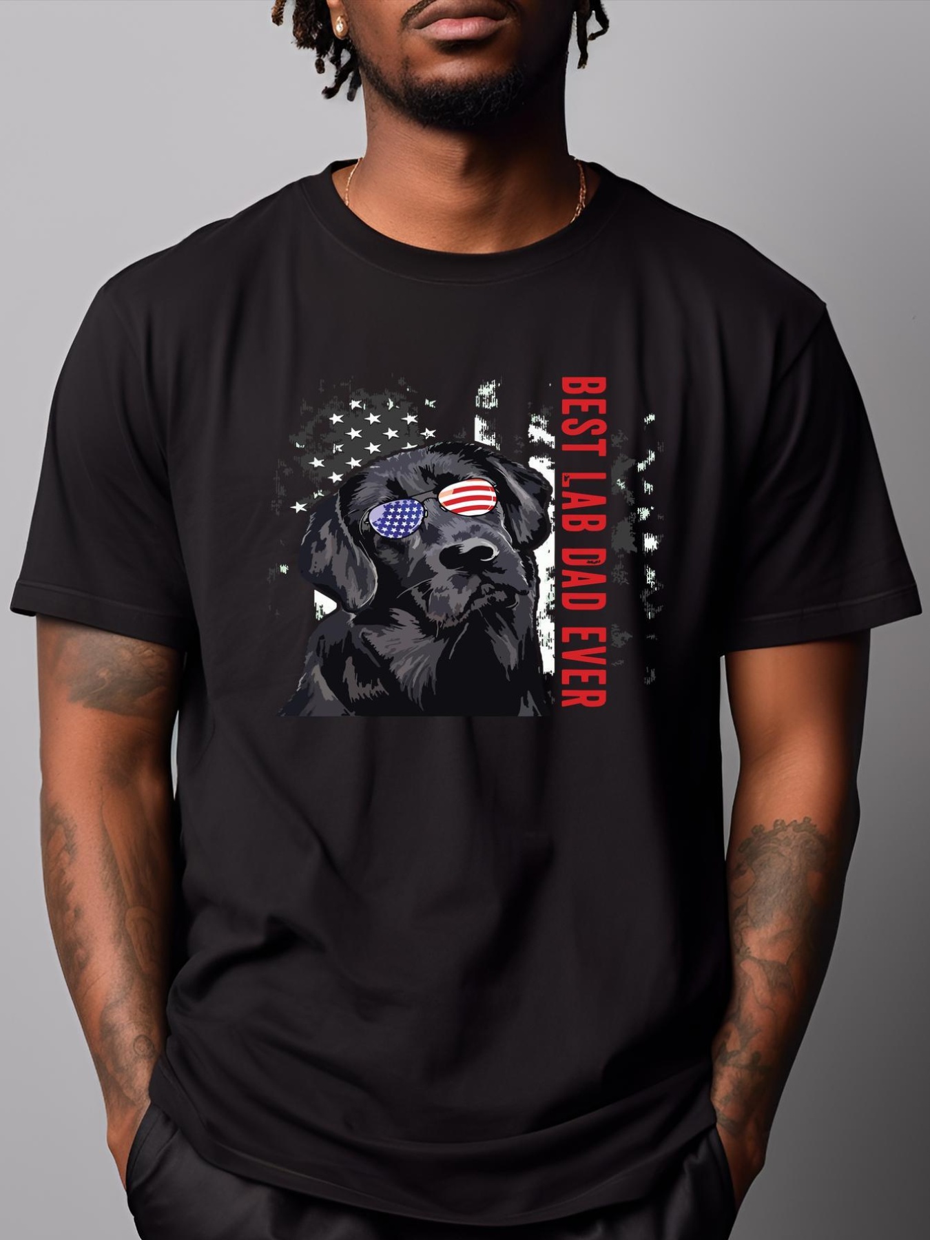 Unisex Best Lab Dad Ever Labrador Dog American Flag Fathers Day T-Shirt