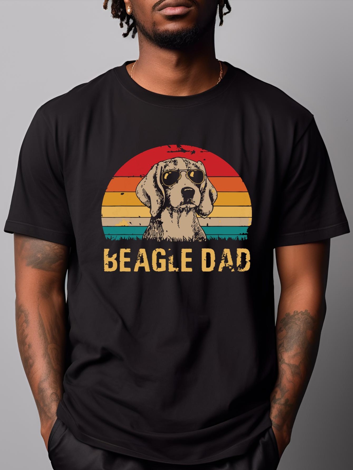 Unisex Men Vintage Beagle Dad Funny Beagle Dog Dad Fathers Day T-Shirt