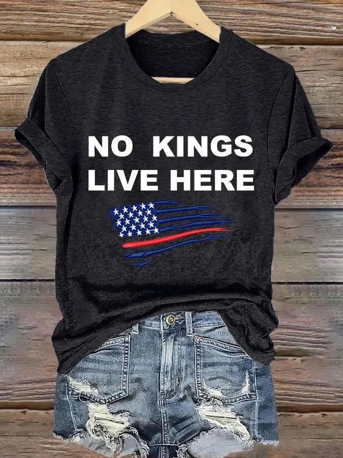 Women's No Kings Lives Here American Flag Print Graphic Tee