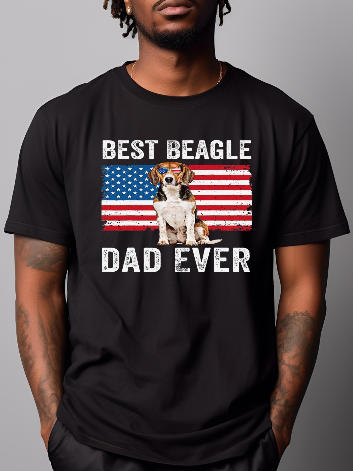 Unisex Beagle Dad American Flag Dog Lover Owner Fathers Day Funny T-Shirt