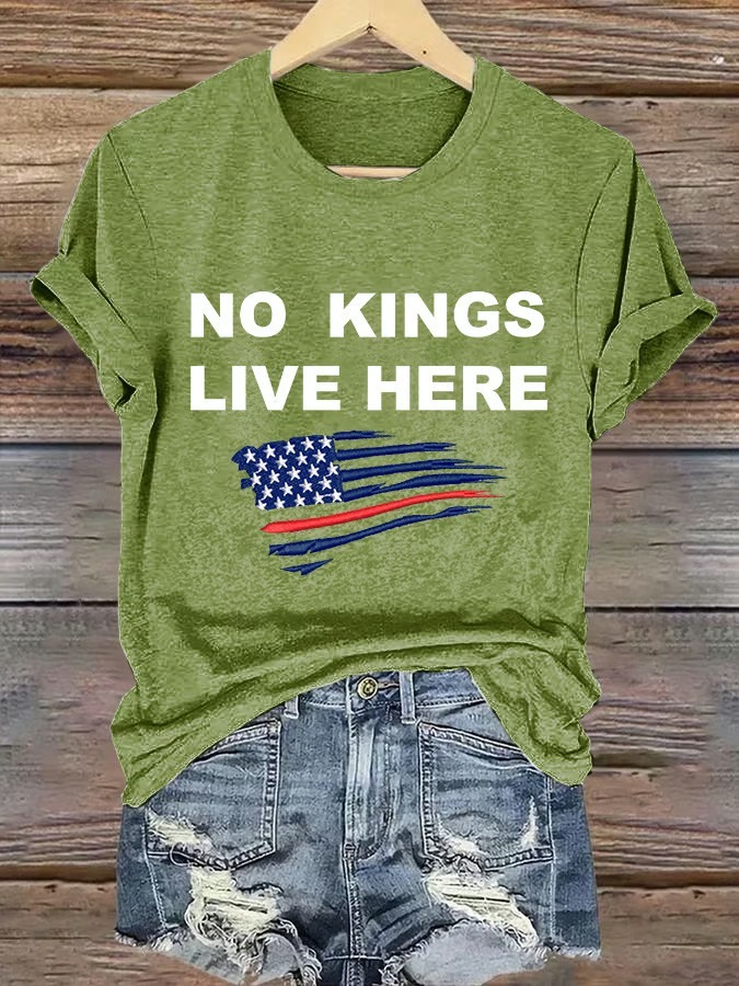 Women's No Kings Lives Here American Flag Print Graphic Tee